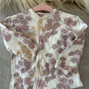 Floral Snap-Front Baby Pajamas in Cream with Purple & Mustard Flowers